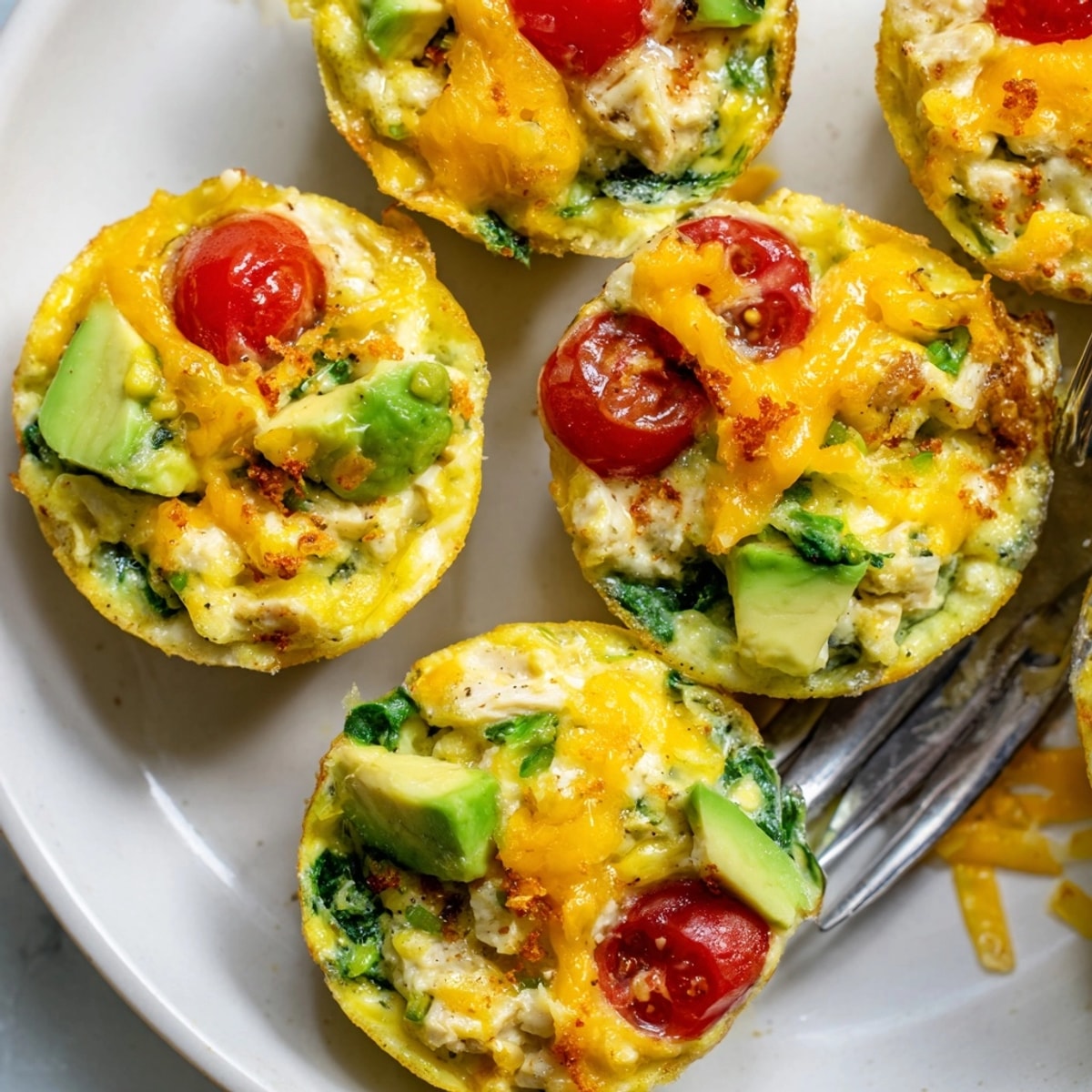 Golden baked Avocado Ranch Chicken Egg Cups fresh from oven, cheesy and delicious.
