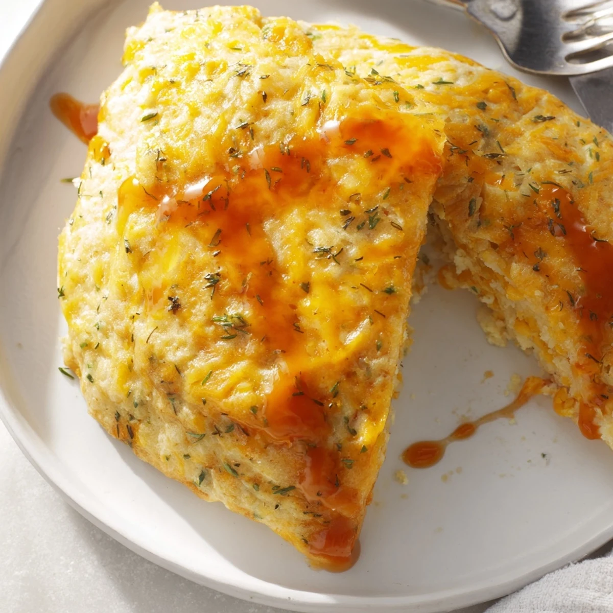 Savory Buffalo Ranch Cheddar Pancake Scones, golden-brown and fluffy, ideal for brunch.  