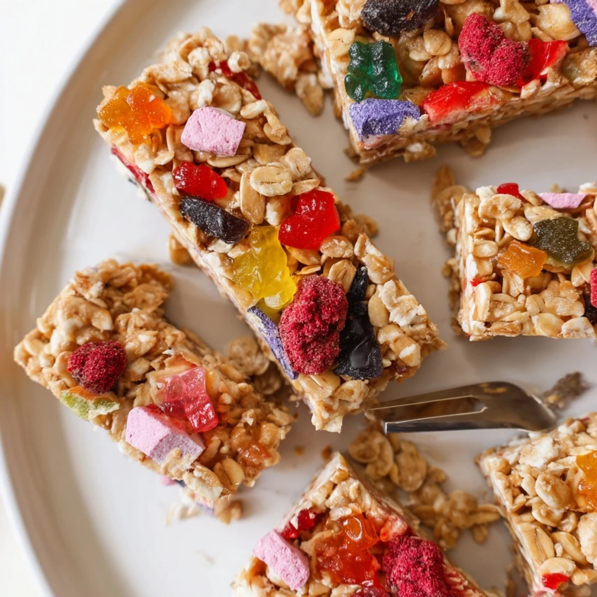 Delicious homemade gummies mixed into chewy snack bars for a fun treat.