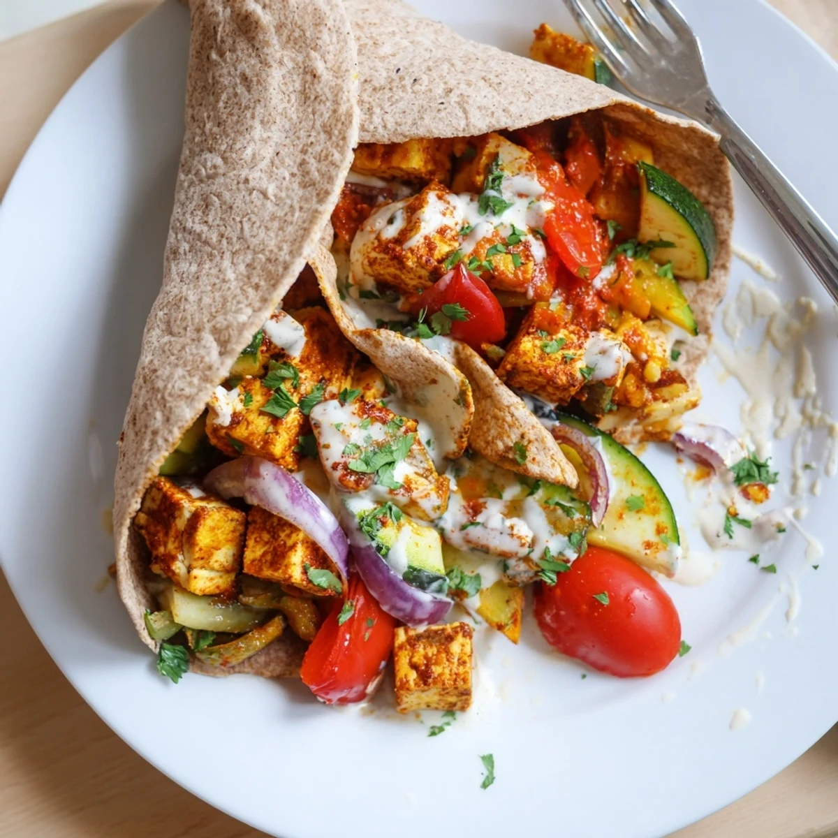 Vibrant Vegan Viral Recipe re-make with roasted vegetables and creamy tahini sauce.  