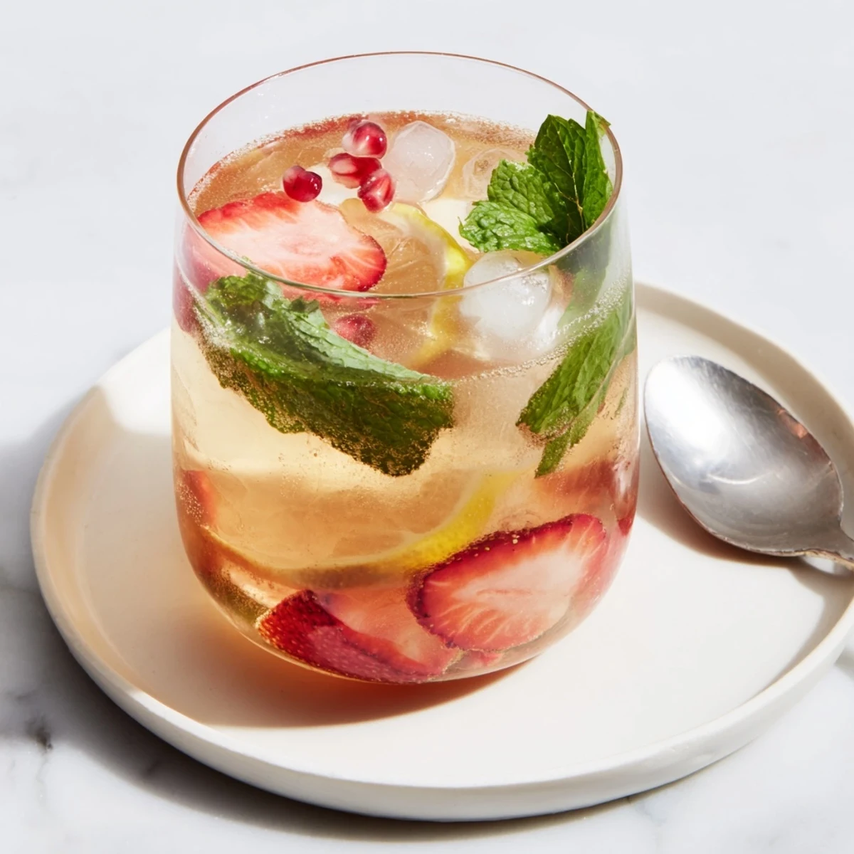 Enjoy fizzy kombucha-style home-brew mocktails served over ice with fresh herbs.  