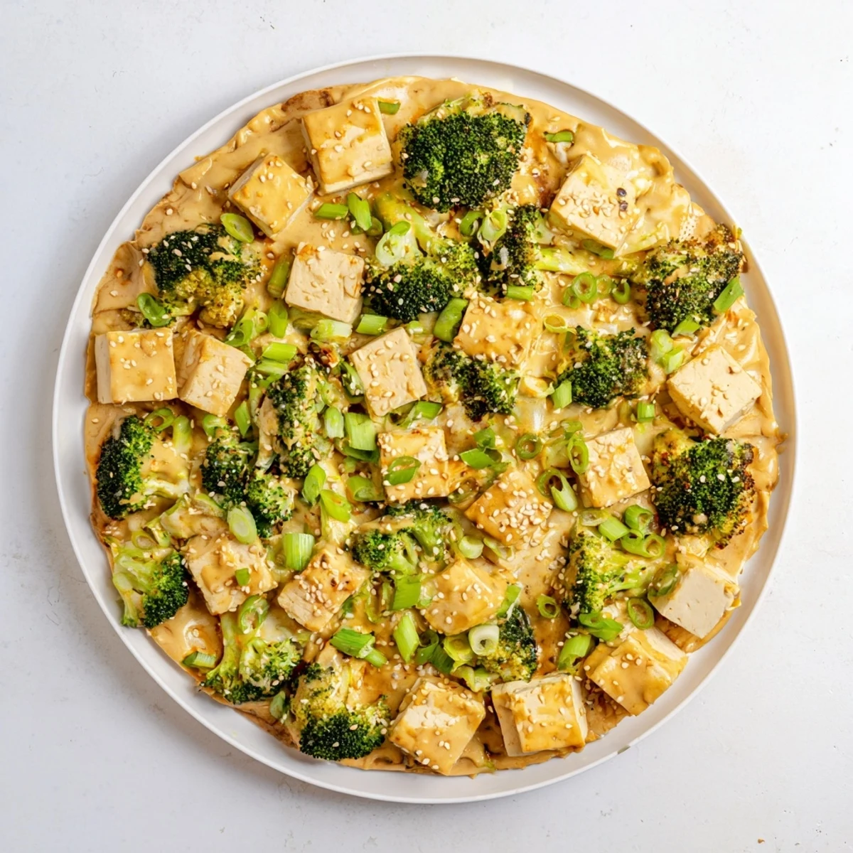 Golden-brown Cheesy Baked Tofu and Broccoli: a plant-based delight with sesame ginger notes and creamy texture.