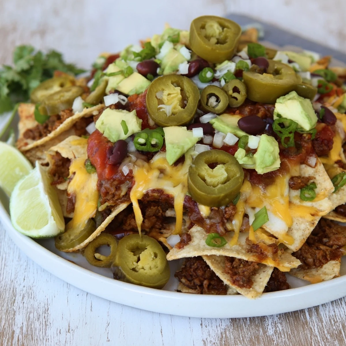 Golden, cheesy Sheet Pan Nachos with flavorful ground beef and colorful toppings, ready to enjoy.