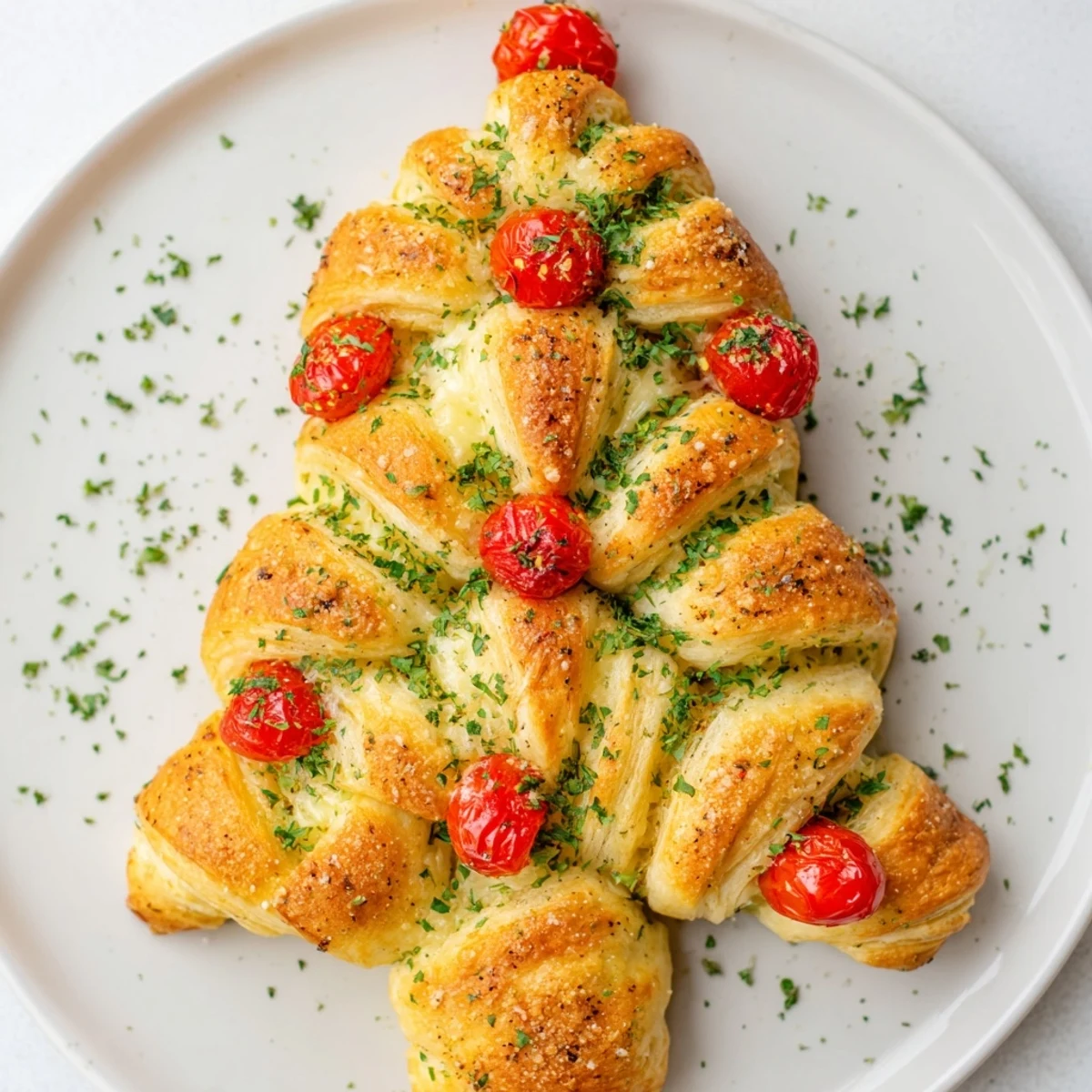 Golden brown Budget Christmas Crescent Roll Trees, savory and warm from the oven, ready to serve with cheese filling.