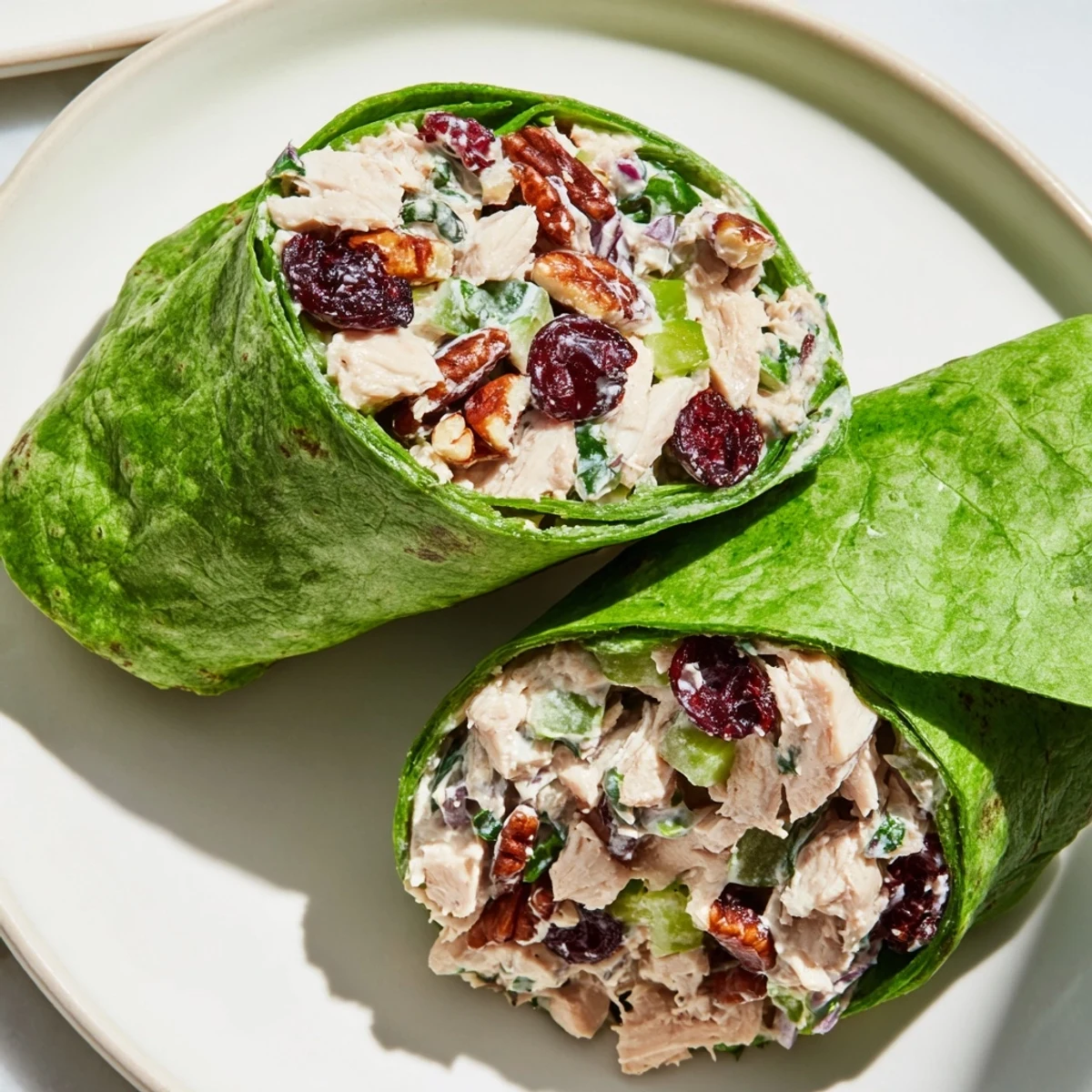 Cranberry Pecan Chicken Salad Christmas Wrap: a colorful wrap bursting with festive flavors and crunchy pecans.