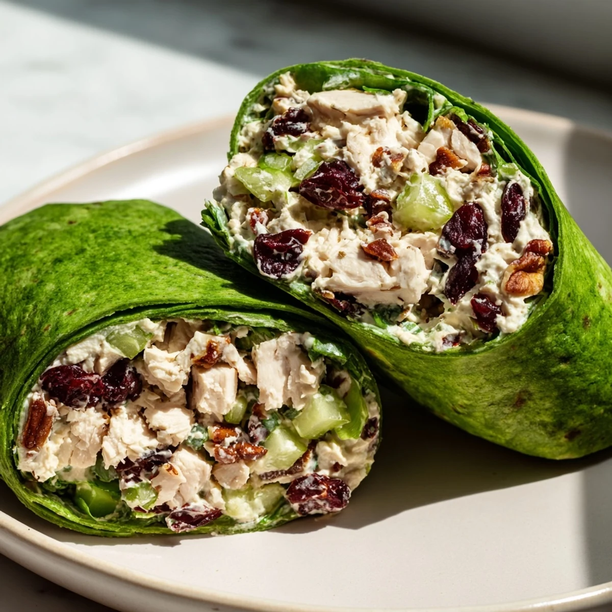 Enjoy a delicious Cranberry Pecan Chicken Salad Christmas Wrap with juicy chicken, perfect for holiday meals.