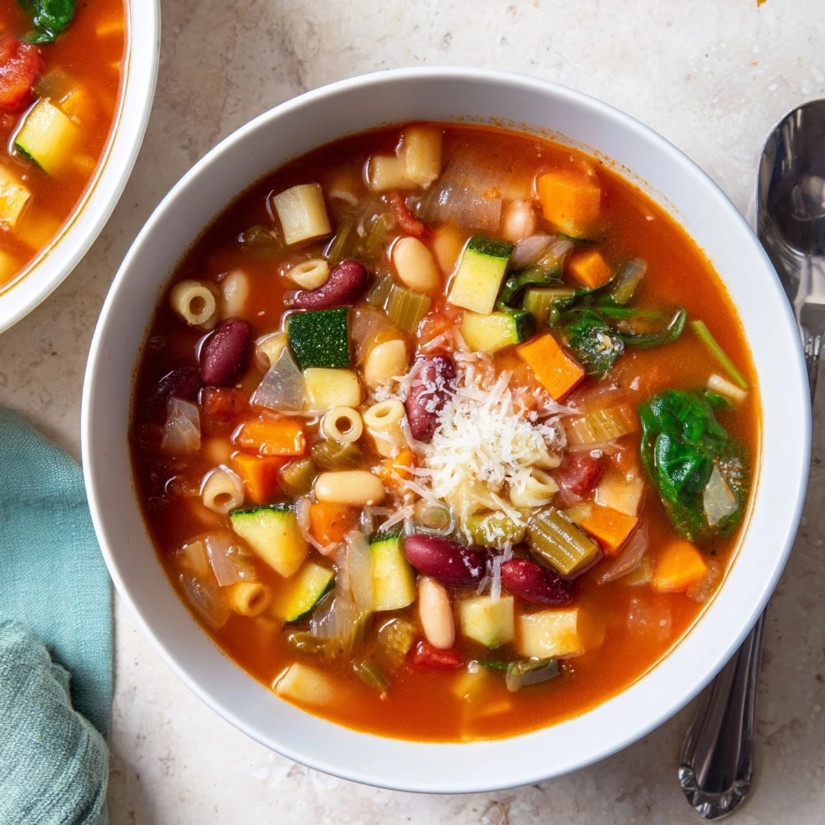 Flavorful Veggie-Packed Minestrone Christmas Pasta Pot simmering in a pot, a hearty vegetarian meal.