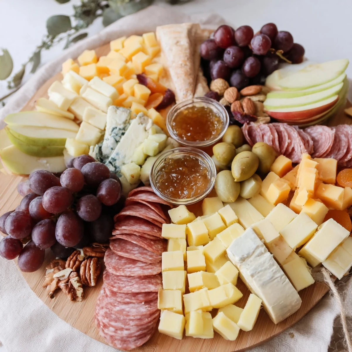 Moonlight Picnic Board laden with cheeses, meats, fruits, and crackers, ideal for romantic evenings.