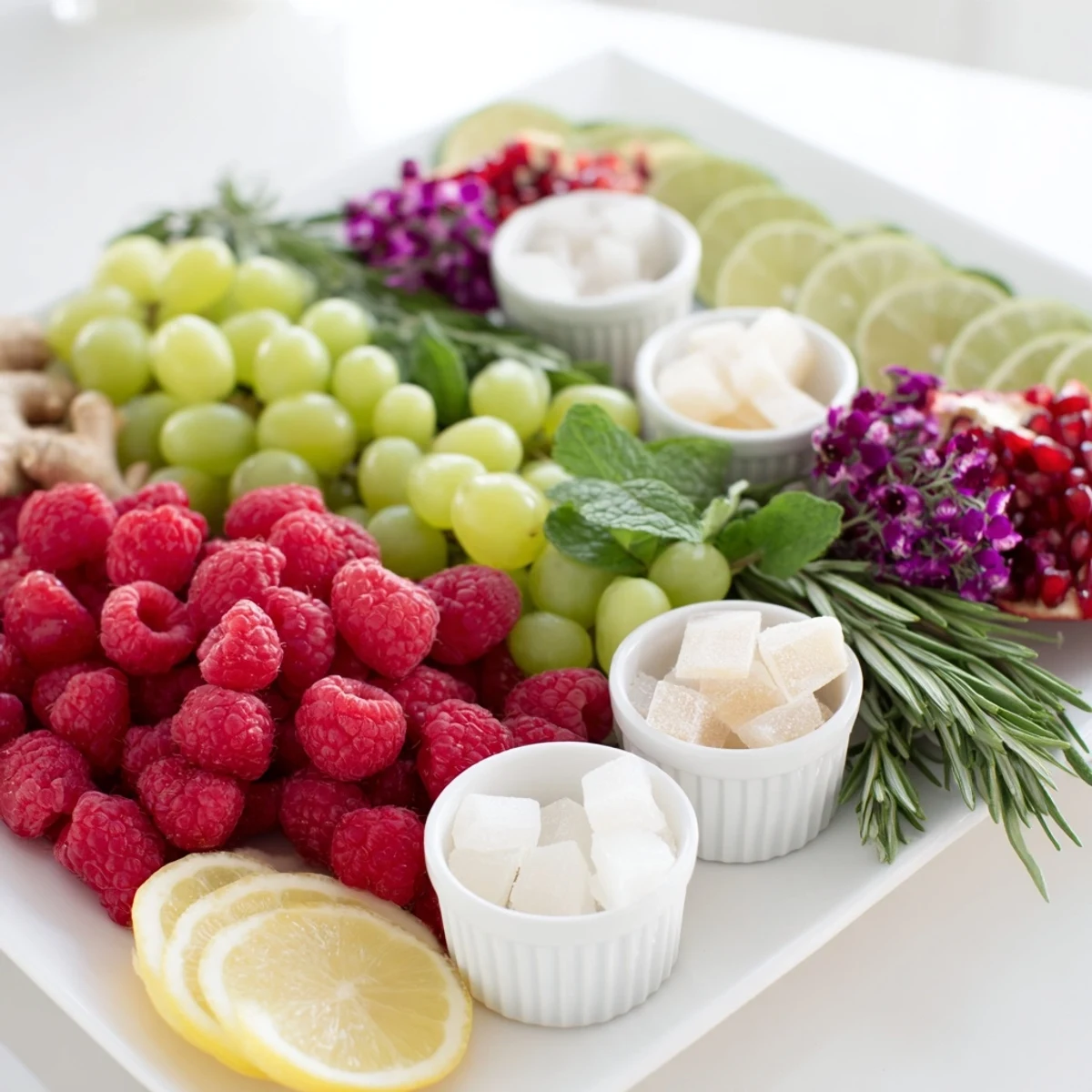 Vibrant photo: Imagine sweet berries and citrus on the Bubbly Bar New Years Eve Garnish Tray for celebratory cocktails.