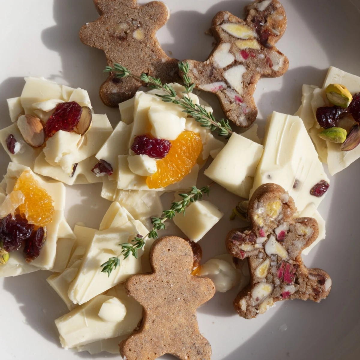 Festive Christmas Joy Trios arranged on a platter, showcasing the red, green, and golden treats.
