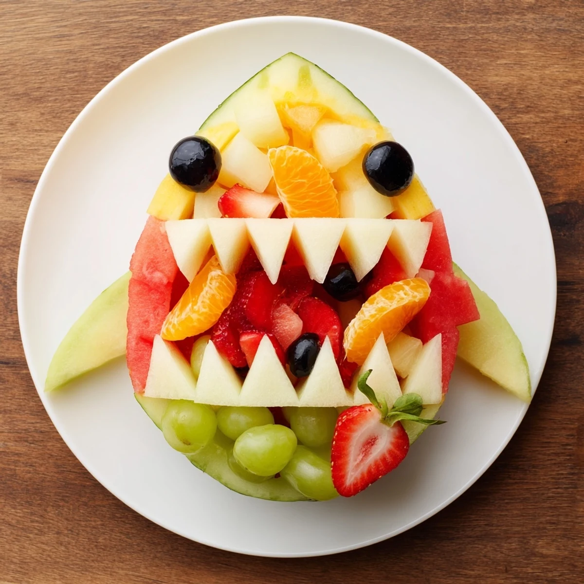 Juicy Watermelon Shark Bite Board overflowing with colorful fruit, perfect for a summer gathering.