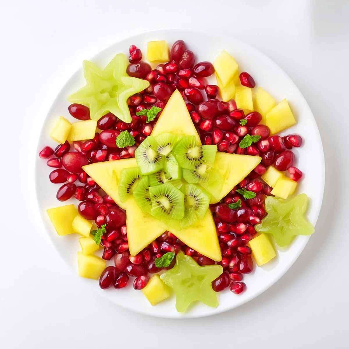 A beautiful starfruit platter, showcasing colorful mango, kiwis, grapes, and the star of the show.