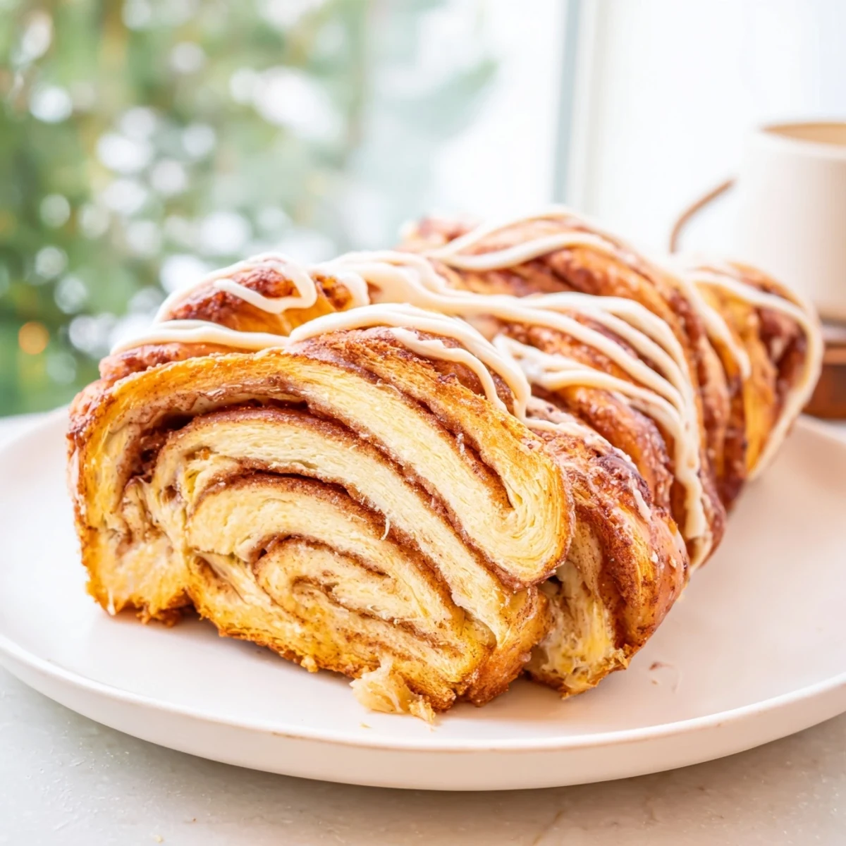 Golden brown Cinnamon Swirl Christmas Tree Bread, swirled with cinnamon, perfect for holiday brunch.