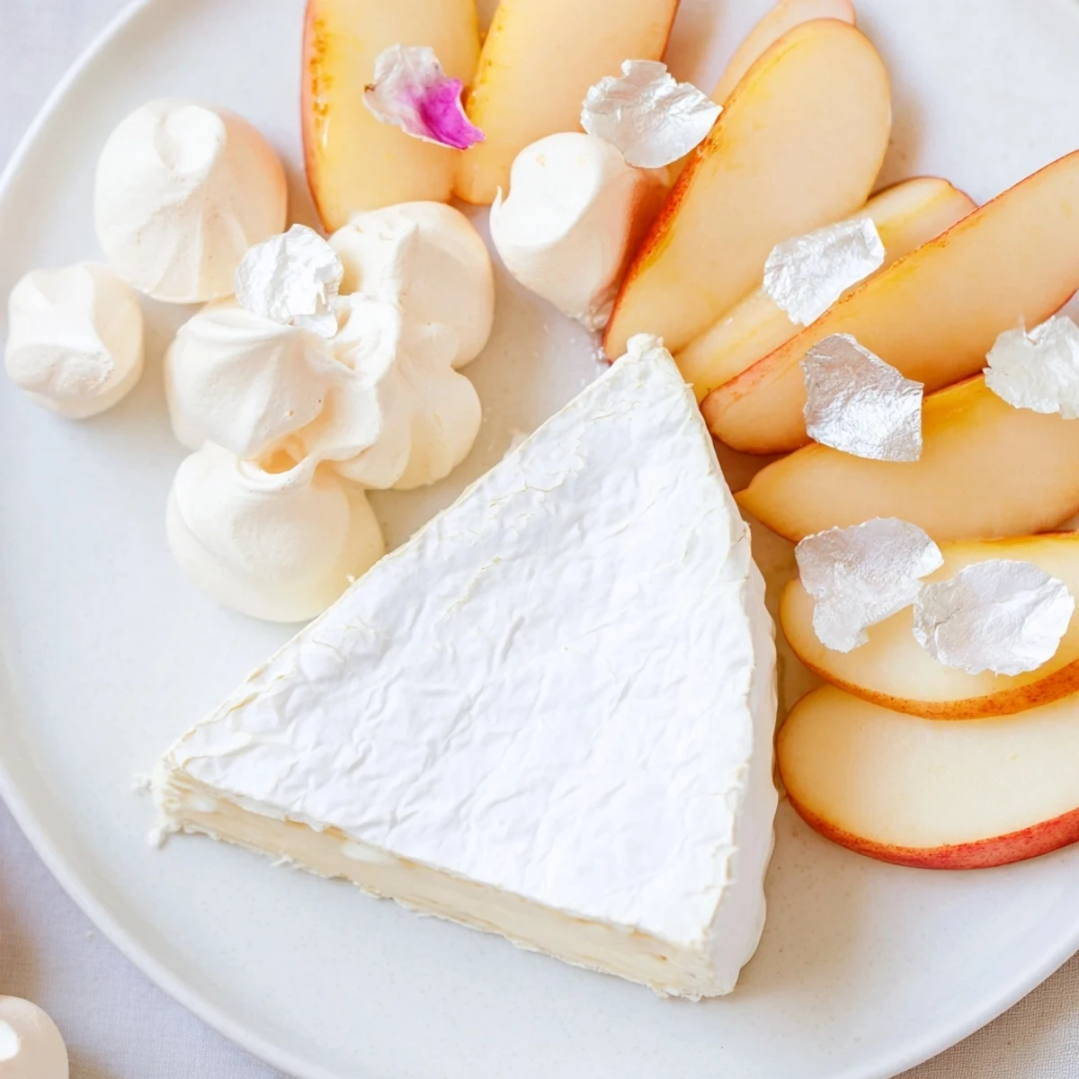 This elegant Pearly Gates cheese board boasts meringue kisses, brie, and a sprinkle of edible silver.