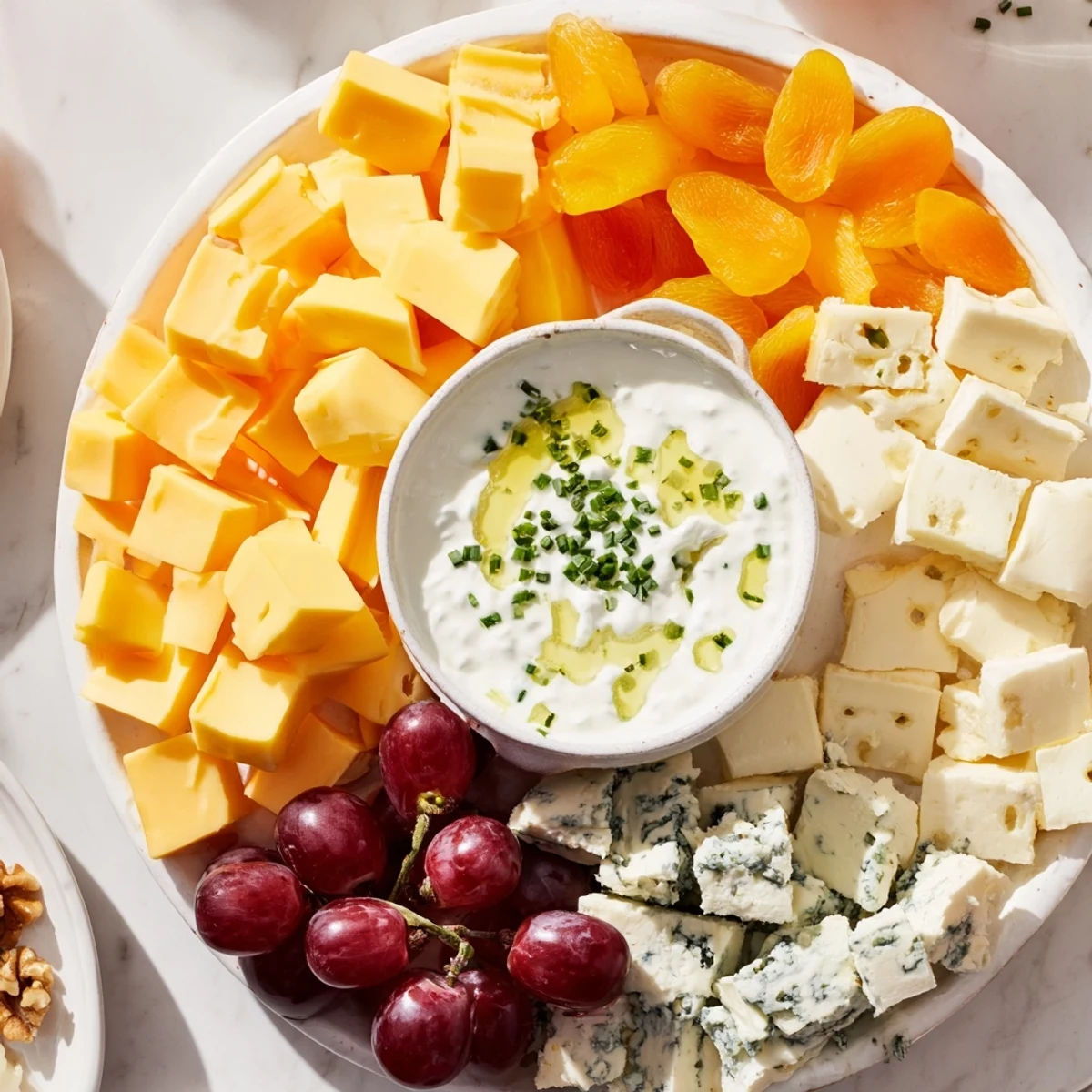 Enjoy a visual feast: The Celtic Cross Cheese Platter features Brie, cheddar, and honeyed blue cheese.