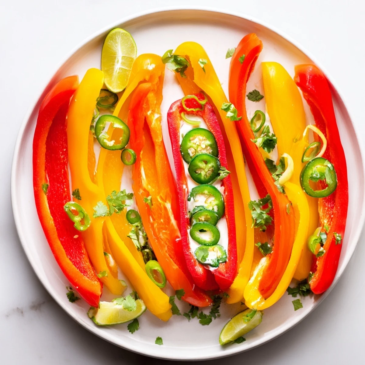 Vibrant Spicy Chili Pepper Fiesta appetizer platter with colorful peppers, dips, chips, and carrot sticks.