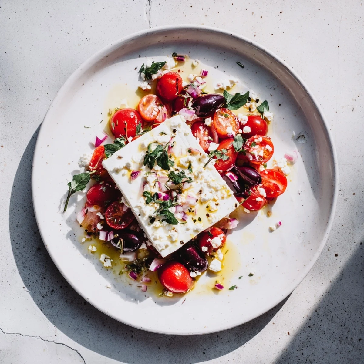 Creamy baked feta 2.0 recipe, bubbling hot with melted cheese, served with fresh basil for a bright flavor.