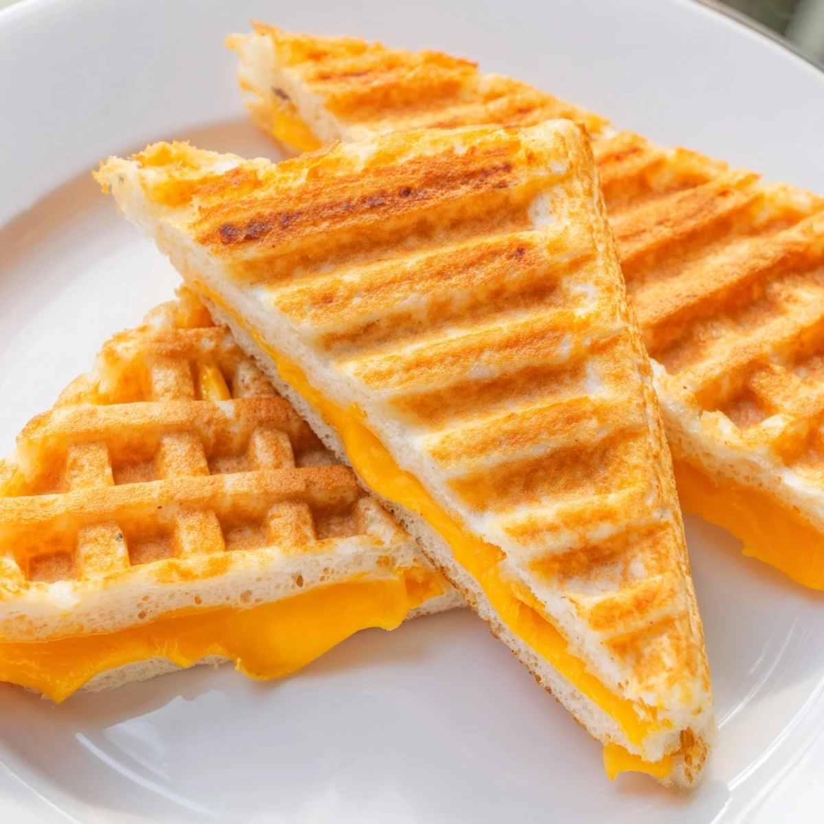 Golden, crispy Waffle Grilled Cheese, oozing melted cheddar, a perfect comfort food lunch.