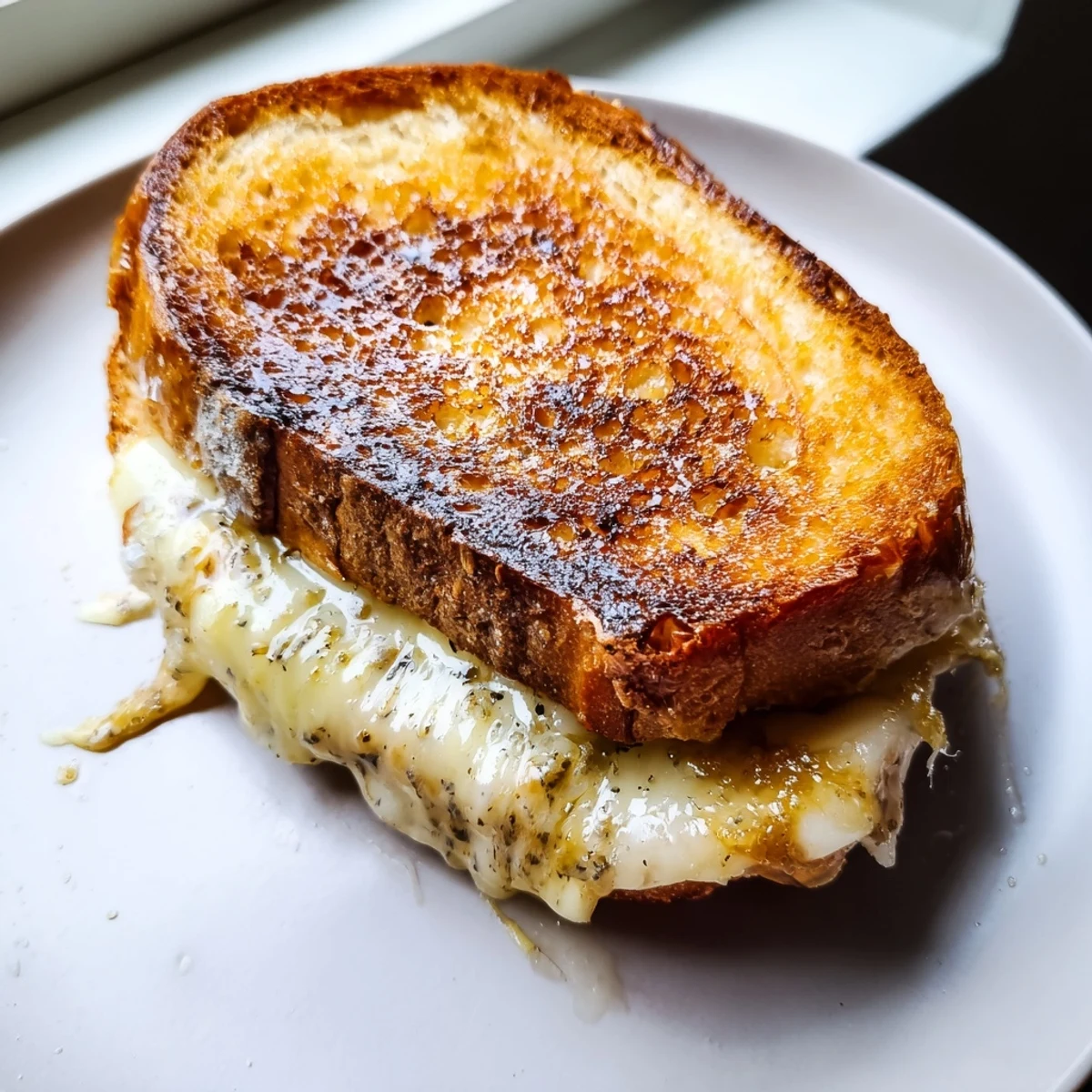 Golden, melty Truffle Oil Grilled Cheese oozing with cheddar, drizzled with fragrant truffle oil.