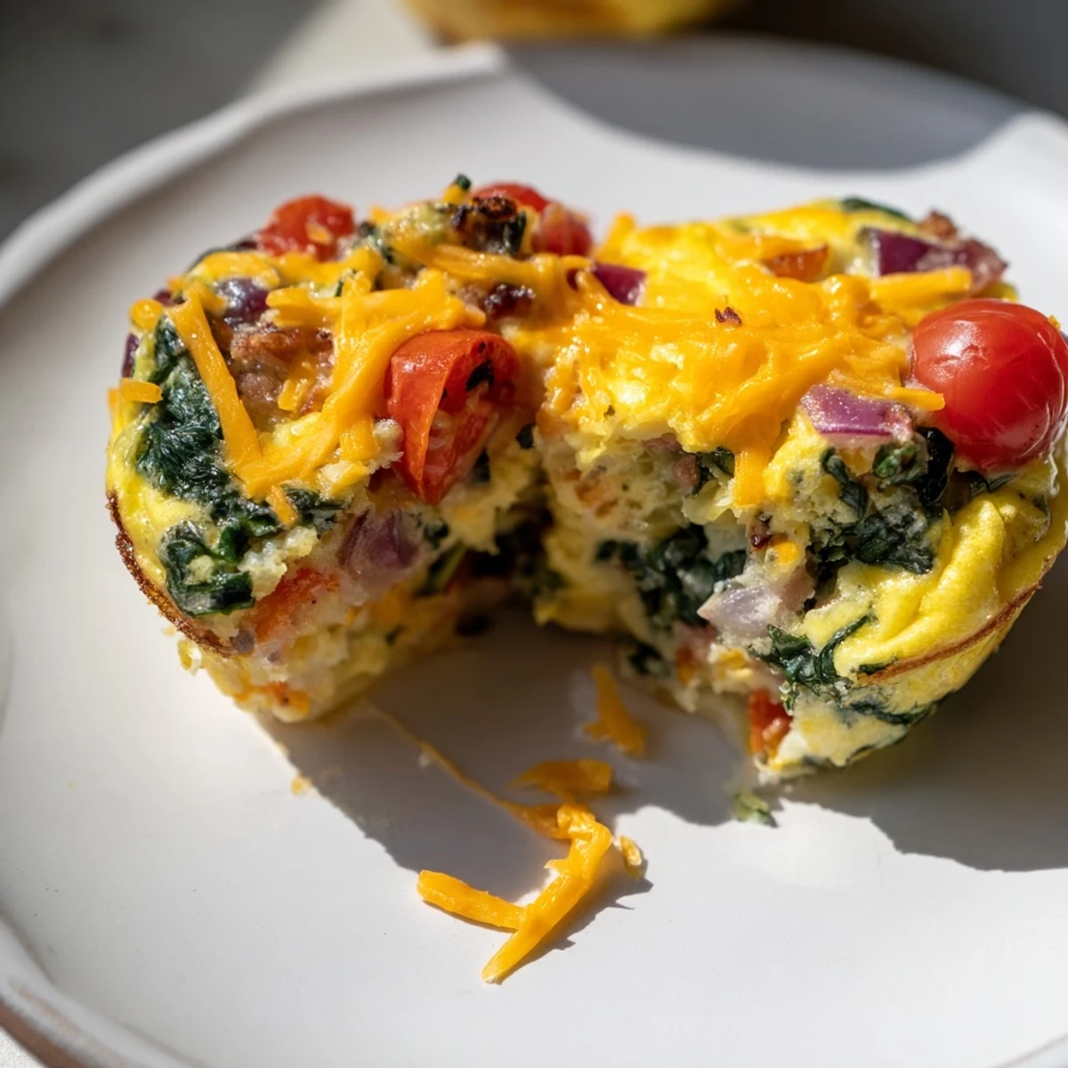 A close-up shot of fluffy and savory Veggie Egg Muffins, perfect for meal prepping a protein-packed breakfast.