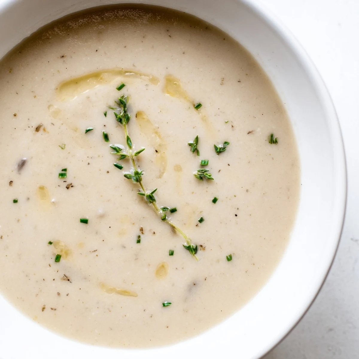 Close up shot of rich, decadent Creamy Mushroom Bisque, perfectly creamy and flavorful.