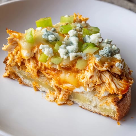 Golden-brown Buffalo Chicken Grilled Cheese sandwich oozing melted cheese, a flavorful and easy meal.