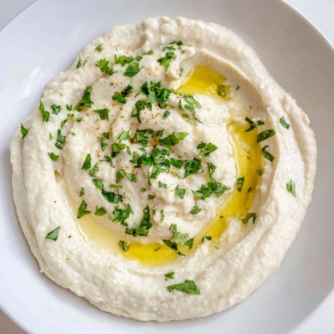 Creamy White Bean Dip, drizzled with olive oil, ready to be scooped with warm pita bread.
