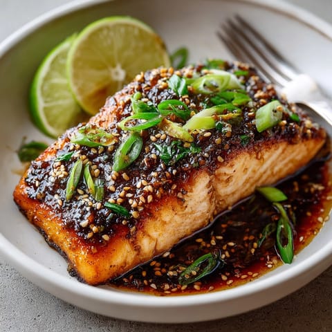 Oven-baked Fresh Ginger Soy Glazed Salmon with glistening, caramelized glaze—a quick and delicious dinner.