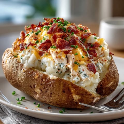 Loaded Cheesy Chicken Bacon Ranch Stuffed Potatoes on a baking sheet, ready for a cozy family dinner.