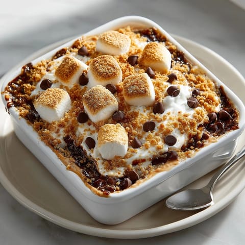 Creamy Peanut Butter S’mores Dip topped with crispy graham cracker crumbles, ready for dipping.
