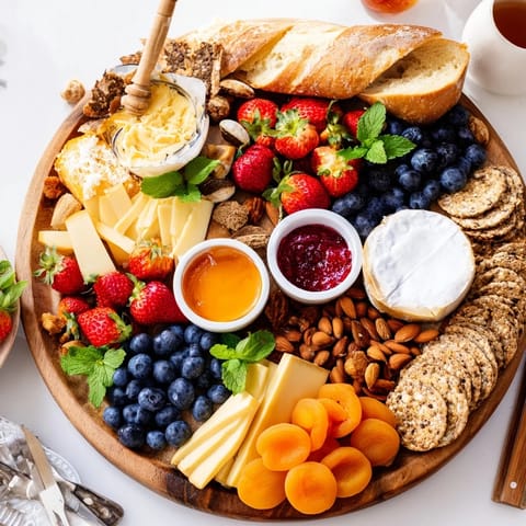 Artisan breads and vibrant jams create an inviting jam-infused brunch board for gatherings.  