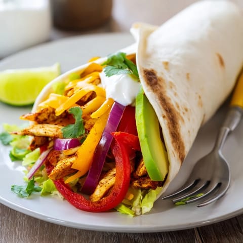 Golden, sizzling Sheet-Pan Fajita Chicken Rainbow Wraps, overflowing with fresh toppings and bold flavors.