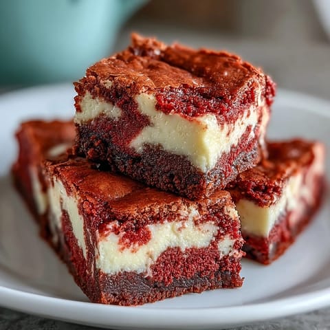 Freshly baked Red Velvet Cheesecake Brownies with a rich, fudgy texture and a creamy cheesecake swirl.