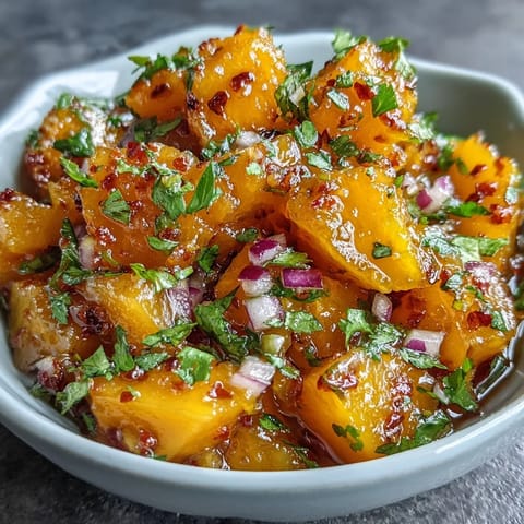 Sweet and fiery mango habanero salsa with diced mango, red onion, and zesty lime juice.