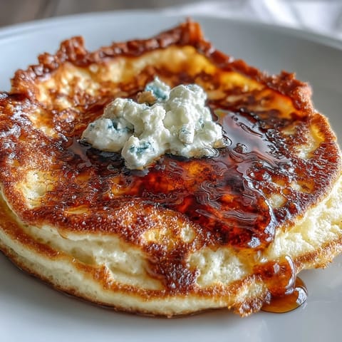 Golden Icelandic Skyr Pancakes stacked high with berries and syrup.