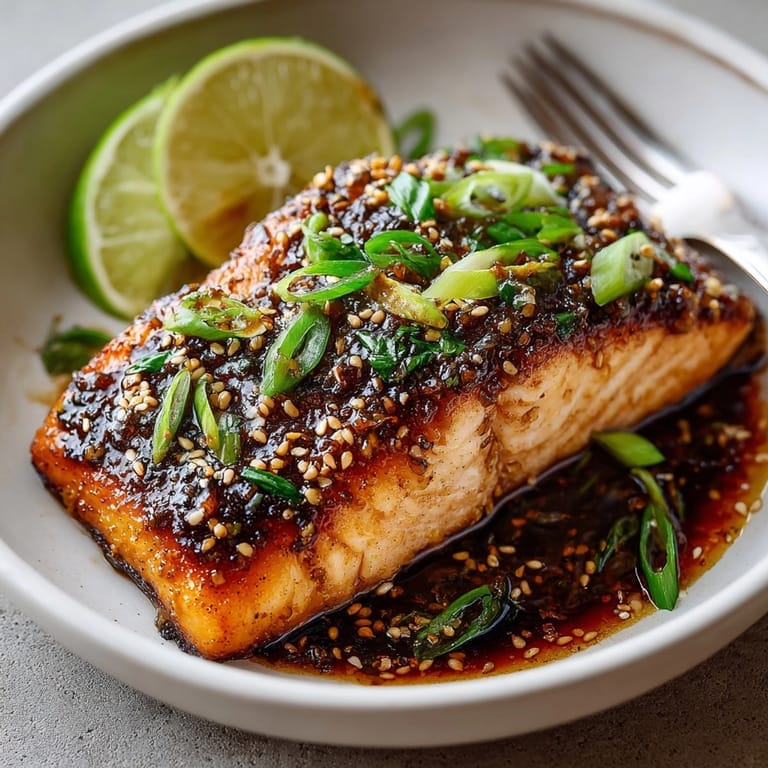 Oven-baked Fresh Ginger Soy Glazed Salmon with glistening, caramelized glaze—a quick and delicious dinner.