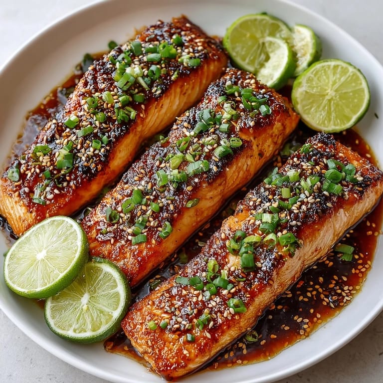 Golden-brown Fresh Ginger Soy Glazed Salmon fillets, seasoned and ready for a flavorful, easy weeknight meal.