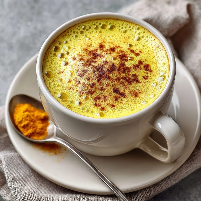 A cozy close-up of the creamy Spiced Turmeric Ginger Golden Milk Latte garnished with cinnamon.