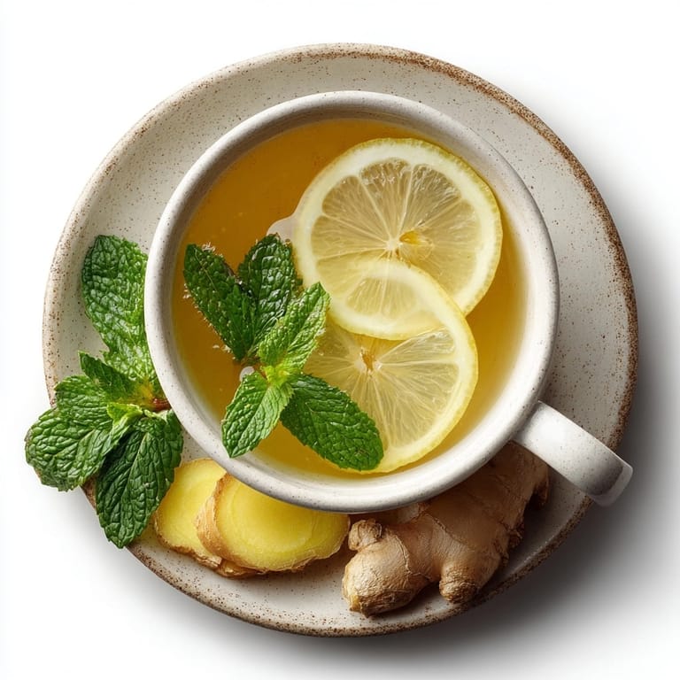 Freshly steeped Immunity-Boosting Ginger Lemon Detox Tea, served hot, with added ginger pieces.