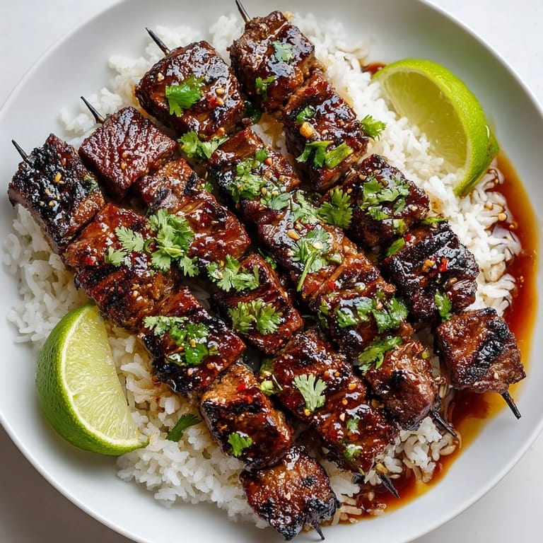 Tender grilled Spicy Ginger and Lemongrass Beef Skewers, capturing the aroma of ginger and lemongrass.