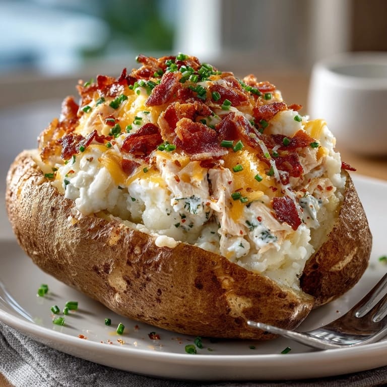 Loaded Cheesy Chicken Bacon Ranch Stuffed Potatoes on a baking sheet, ready for a cozy family dinner.
