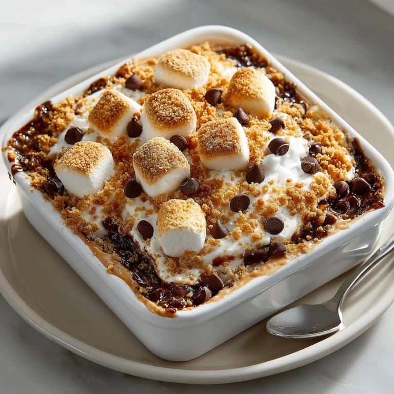 Creamy Peanut Butter S’mores Dip topped with crispy graham cracker crumbles, ready for dipping.