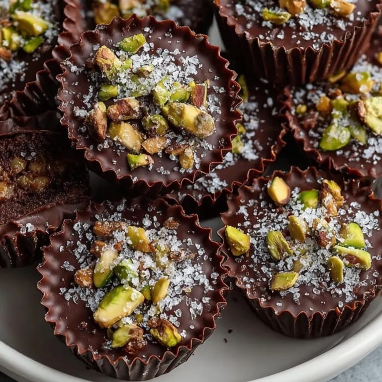Rich chocolate pistachio pralines featuring crunchy crispy layers and a vibrant emerald nut core.