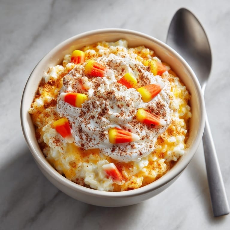 Homemade Pumpkin Spice Rice Pudding, cooked until creamy, served warm in autumn.