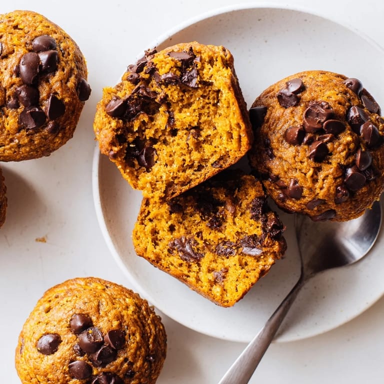 Warm pumpkin chocolate chip muffins bursting with flavor, great for cozy mornings.