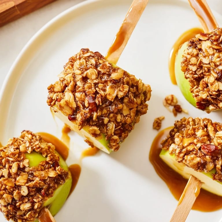 Delicious Caramel Apple Granola Pops, chilled for a refreshing dessert on warm days.