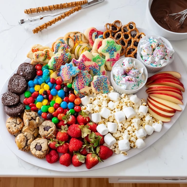 Tempting dessert boards with assorted candies, cookies, and delightful dips for sharing.
