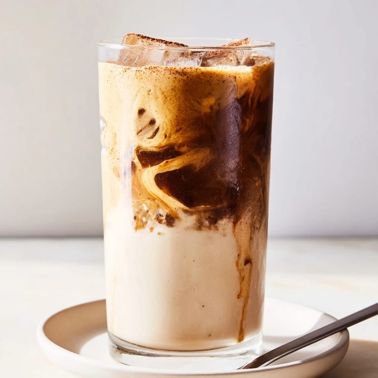 Refreshing iced coffee recipe with tahini, ice, and a hint of vanilla bliss.