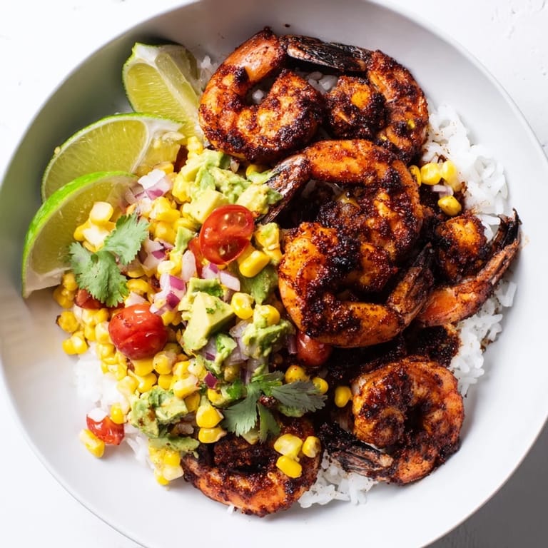 A colorful Blackened Shrimp Bowl, a perfect Southwestern meal bursting with zesty flavors.