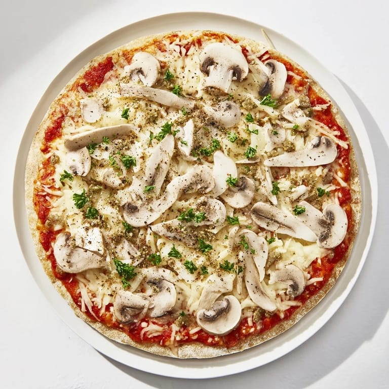 Sliced and steaming, this homemade Frozen Pizza Upgrade features extra cheese and savory mushrooms.
